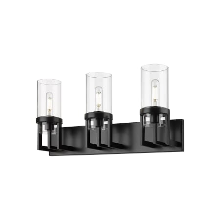 A large image of the Innovations Lighting 426-3W-12-24 Utopia Vanity Matte Black / Clear