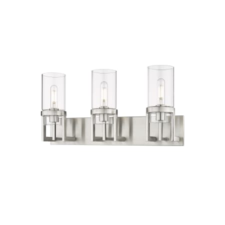 A large image of the Innovations Lighting 426-3W-12-24 Utopia Vanity Satin Nickel / Clear