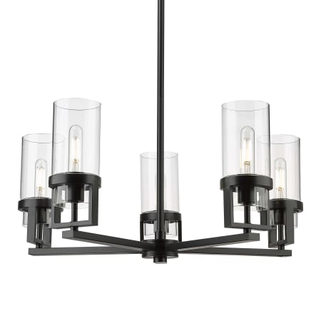 A large image of the Innovations Lighting 426-5CR-12-28 Utopia Chandelier Matte Black / Clear