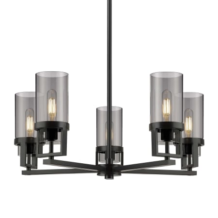 A large image of the Innovations Lighting 426-5CR-12-28 Utopia Chandelier Matte Black / Plated Smoke