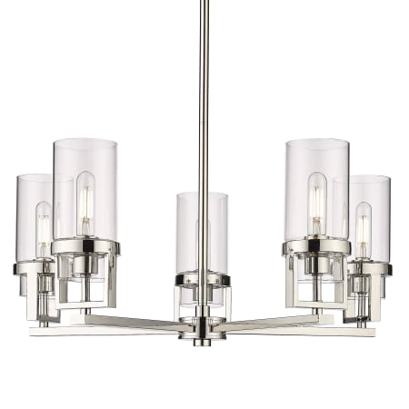 A large image of the Innovations Lighting 426-5CR-12-28 Utopia Chandelier Polished Nickel / Clear