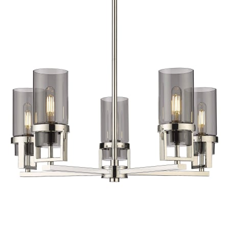 A large image of the Innovations Lighting 426-5CR-12-28 Utopia Chandelier Polished Nickel / Plated Smoke