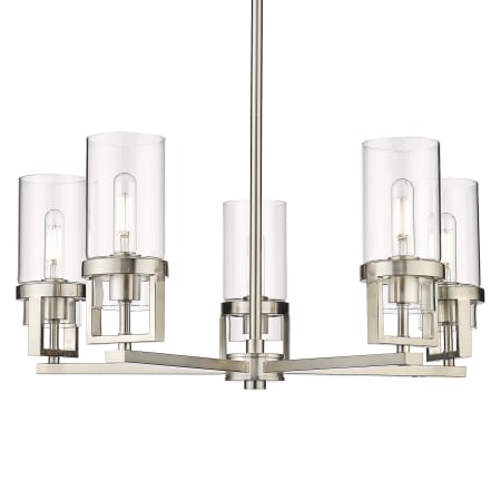 A large image of the Innovations Lighting 426-5CR-12-28 Utopia Chandelier Satin Nickel / Clear