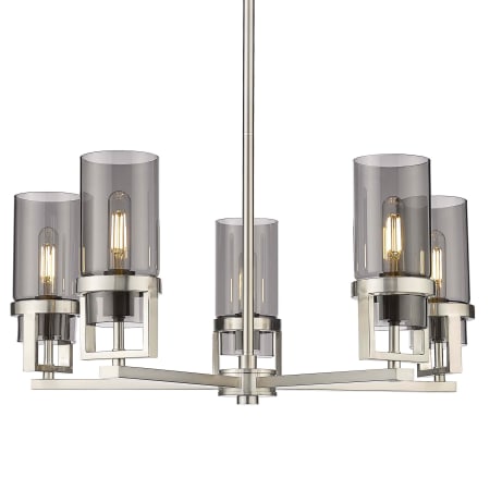 A large image of the Innovations Lighting 426-5CR-12-28 Utopia Chandelier Satin Nickel / Plated Smoke