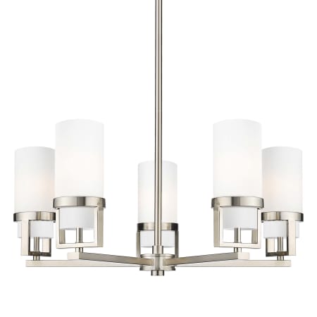 A large image of the Innovations Lighting 426-5CR-12-28 Utopia Chandelier Satin Nickel / Matte White