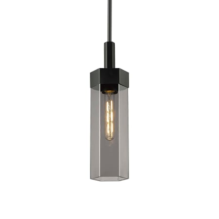 A large image of the Innovations Lighting 427-1S-18-5 Claverack Pendant Matte Black / Plated Smoke