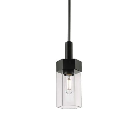 A large image of the Innovations Lighting 427-1S-13-5 Claverack Pendant Matte Black / Clear