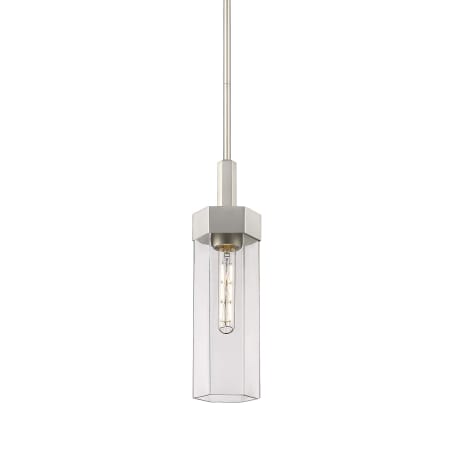 A large image of the Innovations Lighting 427-1S-18-5 Claverack Pendant Satin Nickel / Clear