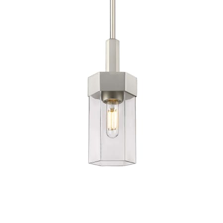 A large image of the Innovations Lighting 427-1S-13-5 Claverack Pendant Satin Nickel / Clear