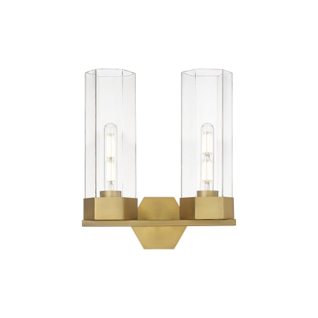 A large image of the Innovations Lighting 427-2W-17-14 Claverack Vanity Brushed Brass / Clear