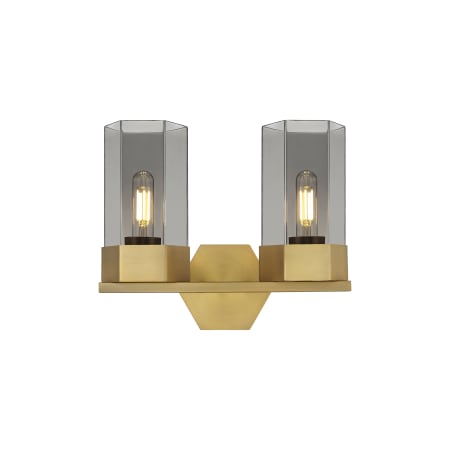 A large image of the Innovations Lighting 427-2W-12-14 Claverack Vanity Brushed Brass / Plated Smoke