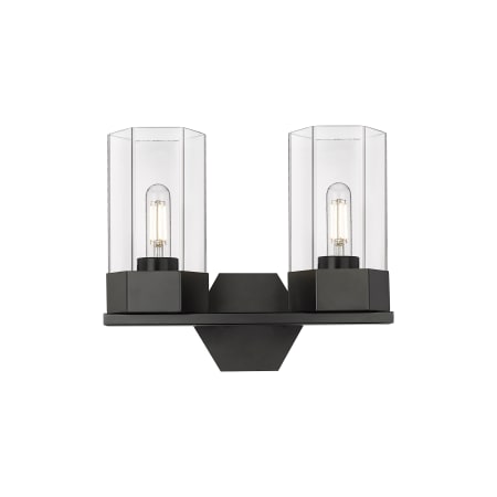 A large image of the Innovations Lighting 427-2W-12-14 Claverack Vanity Matte Black / Clear