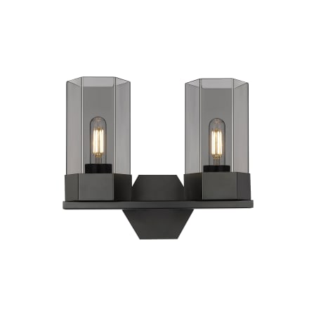 A large image of the Innovations Lighting 427-2W-12-14 Claverack Vanity Matte Black / Plated Smoke