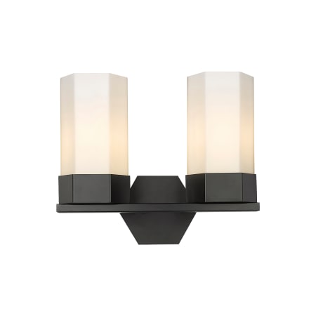 A large image of the Innovations Lighting 427-2W-12-14 Claverack Vanity Matte Black / Matte White