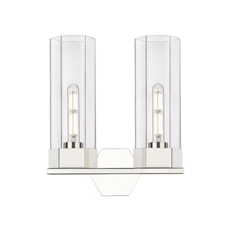 A large image of the Innovations Lighting 427-2W-17-14 Claverack Vanity Polished Nickel / Clear