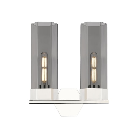 A large image of the Innovations Lighting 427-2W-17-14 Claverack Vanity Polished Nickel / Plated Smoke