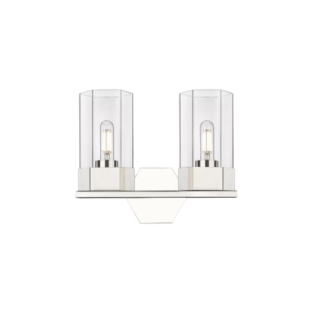 A large image of the Innovations Lighting 427-2W-12-14 Claverack Vanity Polished Nickel / Clear