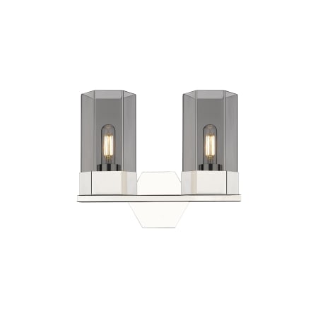 A large image of the Innovations Lighting 427-2W-12-14 Claverack Vanity Polished Nickel / Plated Smoke