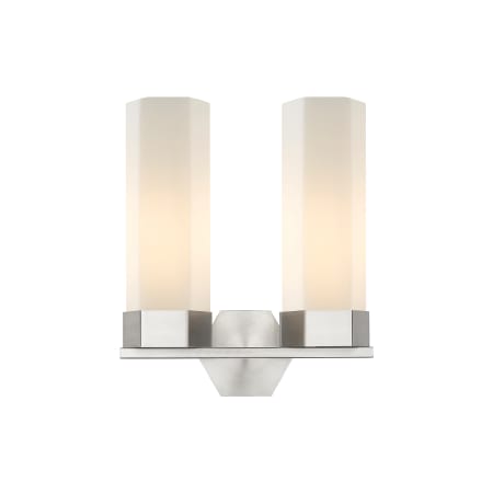 A large image of the Innovations Lighting 427-2W-17-14 Claverack Vanity Satin Nickel / Matte White