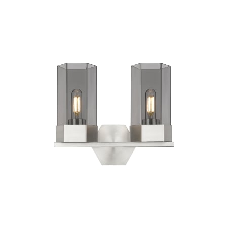 A large image of the Innovations Lighting 427-2W-12-14 Claverack Vanity Satin Nickel / Plated Smoke