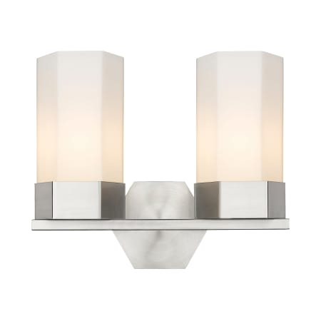 A large image of the Innovations Lighting 427-2W-12-14 Claverack Vanity Satin Nickel / Matte White