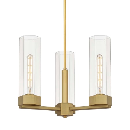 A large image of the Innovations Lighting 427-3CR-16-22 Claverack Pendant Brushed Brass / Clear