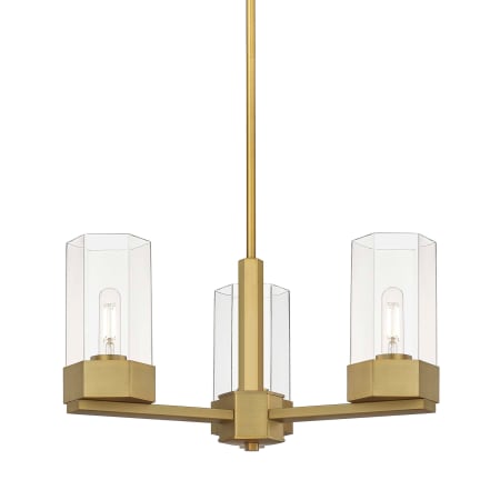 A large image of the Innovations Lighting 427-3CR-11-22 Claverack Pendant Brushed Brass / Clear