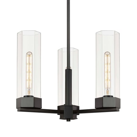 A large image of the Innovations Lighting 427-3CR-16-22 Claverack Pendant Matte Black / Clear