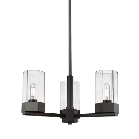 A large image of the Innovations Lighting 427-3CR-11-22 Claverack Pendant Matte Black / Clear
