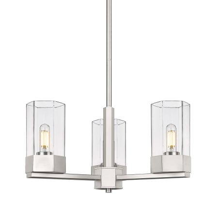 A large image of the Innovations Lighting 427-3CR-11-22 Claverack Pendant Satin Nickel / Clear
