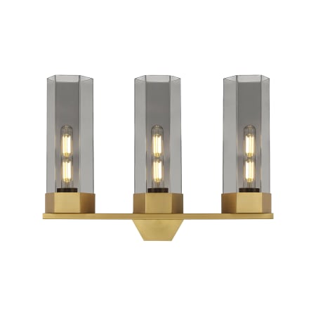 A large image of the Innovations Lighting 427-3W-17-23 Claverack Vanity Brushed Brass / Plated Smoke