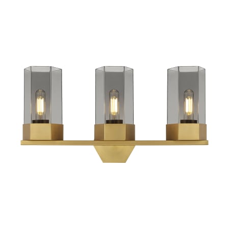 A large image of the Innovations Lighting 427-3W-12-23 Claverack Vanity Brushed Brass / Plated Smoke