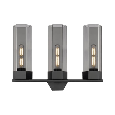 A large image of the Innovations Lighting 427-3W-17-23 Claverack Vanity Matte Black / Plated Smoke