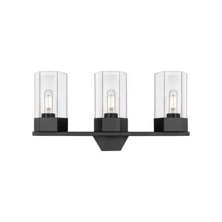 A large image of the Innovations Lighting 427-3W-12-23 Claverack Vanity Matte Black / Clear