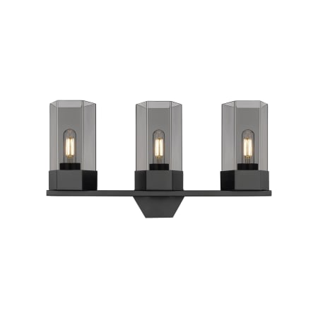 A large image of the Innovations Lighting 427-3W-12-23 Claverack Vanity Matte Black / Plated Smoke