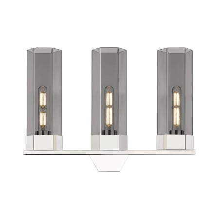 A large image of the Innovations Lighting 427-3W-17-23 Claverack Vanity Polished Nickel / Plated Smoke