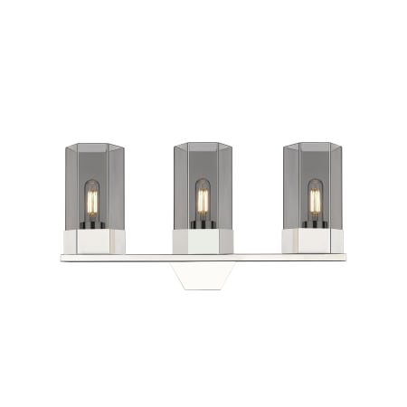 A large image of the Innovations Lighting 427-3W-12-23 Claverack Vanity Polished Nickel / Plated Smoke