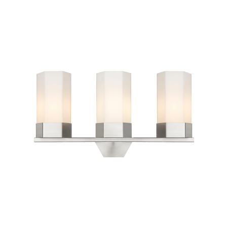 A large image of the Innovations Lighting 427-3W-12-23 Claverack Vanity Satin Nickel / Matte White