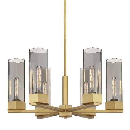 A large image of the Innovations Lighting 427-6CR-16-29 Claverack Chandelier Brushed Brass / Plated Smoke