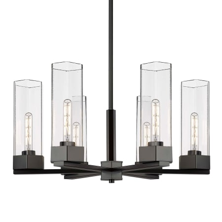 A large image of the Innovations Lighting 427-6CR-16-29 Claverack Chandelier Matte Black / Clear