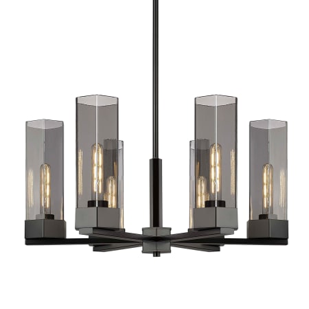 A large image of the Innovations Lighting 427-6CR-16-29 Claverack Chandelier Matte Black / Plated Smoke