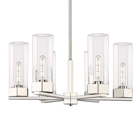 A large image of the Innovations Lighting 427-6CR-16-29 Claverack Chandelier Polished Nickel / Clear