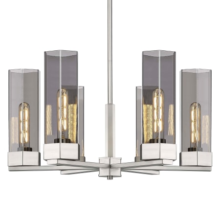 A large image of the Innovations Lighting 427-6CR-16-29 Claverack Chandelier Satin Nickel / Plated Smoke