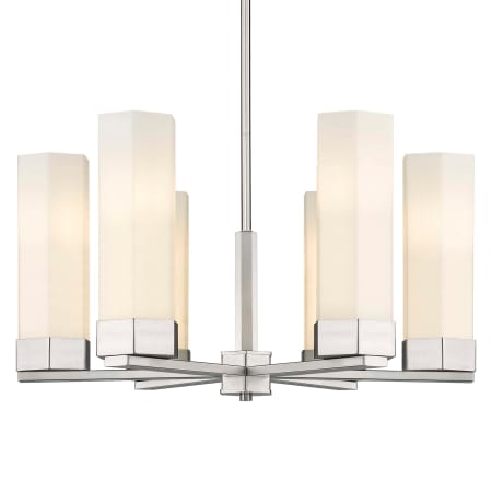 A large image of the Innovations Lighting 427-6CR-16-29 Claverack Chandelier Satin Nickel / Matte White