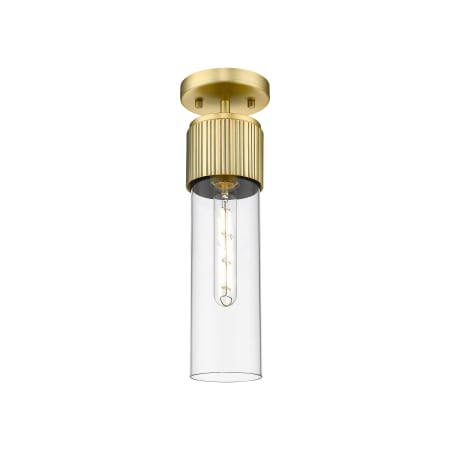 A large image of the Innovations Lighting 428-1F-16-4 Bolivar Flush Brushed Brass / Clear