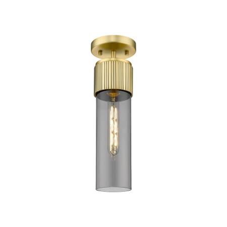 A large image of the Innovations Lighting 428-1F-16-4 Bolivar Flush Brushed Brass / Plated Smoke