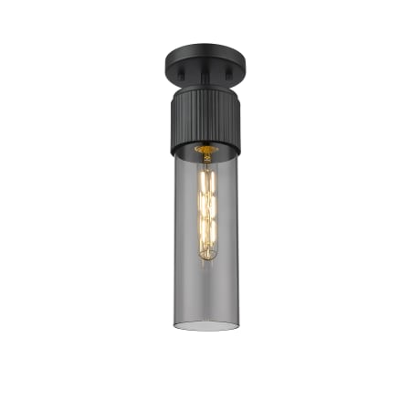 A large image of the Innovations Lighting 428-1F-16-4 Bolivar Flush Matte Black / Plated Smoke