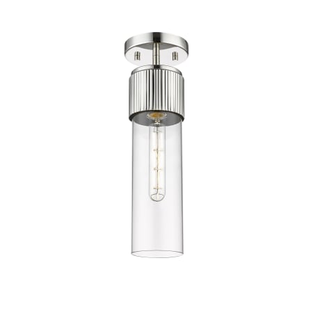 A large image of the Innovations Lighting 428-1F-16-4 Bolivar Flush Polished Nickel / Clear