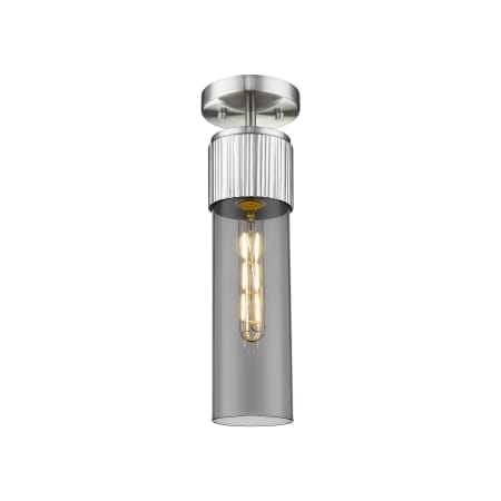 A large image of the Innovations Lighting 428-1F-16-4 Bolivar Flush Satin Nickel / Plated Smoke