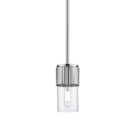 A large image of the Innovations Lighting 428-1S-7-4 Bolivar Pendant Polished Nickel / Clear